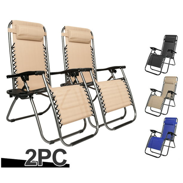 2PCS Folding Zero Gravity Reclining Lounge Chairs Beach Patio Yard Garden